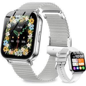 Fitoncloud Smartwatch Donna Uomo con Batteria 1000mAh, 1.83" Orologio Smartwatch con Chiamate/Fisiologia Feminile/Sonno/Frequenza Cardiaca/Contapassi, 100+ Sport, IP68 Smart Watch Android iOS Argento