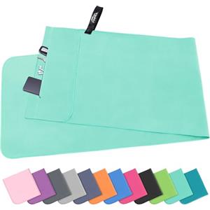 Pameil Asciugamano fitness con tasca con chiusura lampo, 120 x 50 cm, asciugamano in microfibra, compatto e ad asciugatura rapida, asciugamano sportivo da palestra (verde erba)