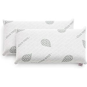 textil-home Textilhome Set 2 Cuscini Memory Foam Cervicale 75 cm - Cuscini per Letto e per Dormire, Tessuto in Aloe Vera, Nucleo in Visco Puro 100% - Rivestimento con Cerniera, Termoregolato e Adattivo