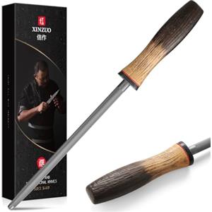 XINZUO Acciarino per Affilare 36,8cm Acciaio ad Alto Tenore di Carbonio con Rivestimento in Cromo Duro-Professionale Acciaini Affilatori Per Affilare vari Coltelli da Cucina -Manico in Rovere Bianco