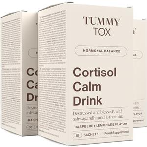 Tummy Tox Cortisol Calm Drink con Ashwagandha KSM-66, L-Teanina, Tè Verde, Magnesio, Integratore per abbassare il cortisolo, 30 bustine, Tummy Tox