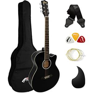 TIGER ACG3-BK Set chitarra acustica per principianti, full size, con custodia, tracolla e corde di ricambio - colore nero