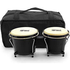 Mad About MA-BON01 Tamburi Bongo, Tamburi manuali in quercia da 6 pollici e 7 pollici con borsa per il trasporto, Bongo da 6" e 7" - Nero