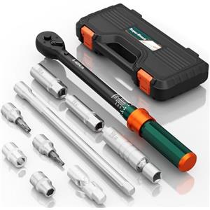 NADOKHI Chiave Dinamometrica 3/8, 5-60Nm, Precisione ±3%, 10 Pezzi Moto Chiavi Dinamometriche Set con 250mm Barra di Prolunga, Giunto Universale, Presa per Candele per Bici, Moto e Cambio Candela Auto