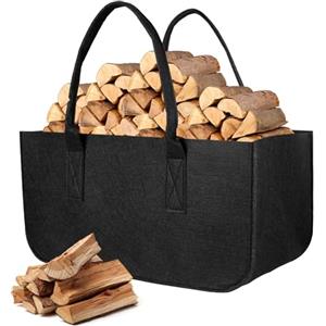 AiQInu Legno per Legna da Ardere Con Maniglie, 50x25x25cm Borsa in Feltro per Legna da Ardere Pieghevole Cesta Camino di Stoccaggio Organizer per Caminetto Shopper Giornali Vestiti
