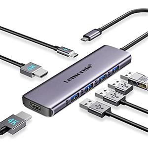 Lemorele Docking Station 2 HDMI, 7-in-1 Aluminio Hub USB con 2*HDMI 4K@30HZ, 4*USB-A 3.0/2.0, 1*PD 100W, USB C Hub Dual Monitor Adattatore Multiporta per Windows/MacOS/Android/iOS/Linux