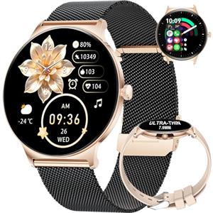 LIGE Smartwatch Donna, 1,43" AMOLED Ultra-sottile 7,9 mm Orologio Fitness 2 Cinturini,Chiamata Bluetooth,100+ Modalità Sportive,24H Cardiofrequenzimetro,Monitoraggio Sonno,IP68 Impermeabile,Con Android iOS