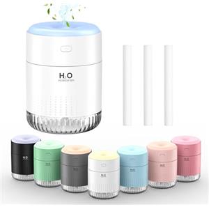 KARFUN Mini Umidificatore Ambiente, Umidificatore Portatile con Nebbia Colorata a 7 Colori, Diffusore da Tavolo Silenzioso per Camera da Letto, Bambini, Ufficio o Auto (Bianco)