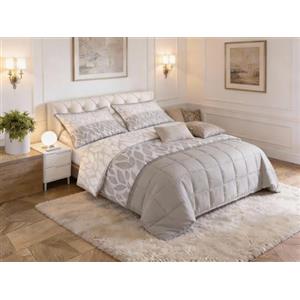 L'Emporio Casa Set Lenzuola Completo Matrimoniale Sophie, Effetto Percalle, Cotone 100% Italiano, Mano Setato (Foglia Grigio)