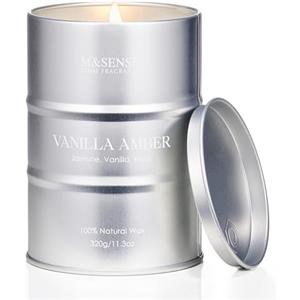 M&SENSE Candele profumate alla vaniglia ambra, in vetro, candele di cera di soia, 320 g, 70 ore, a lunga durata, candele profumate alla vaniglia, regalo per Natale MSTC0116S VanillaAmber