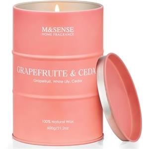 M&SENSE Candela Profumata Naturale di Grandi Dimensioni ai Frutti d'Uva Zeder - 600g Soia, Aromaterapica di Lusso per Donne, Romantica per San Valentino, Fino a 120 Ore