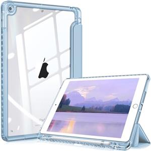TXWLLIU Custodia per iPad 10.2 Pollici 9a/8a/7a Generazione (2021/2020/2019) con Portapenne, Custodia Antiurto con Cover Posteriore Trasparente, Sospensione/Riattivazione Automatica, Azzurro
