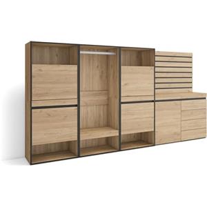 Skraut Home | Scarpiera | Mobile Salvaspazio | 287x145x35 cm | Camera da letto, stanza | Armadio Aperto | Cassettiera | Pannelli Decorativi | Stile moderno | Rovere