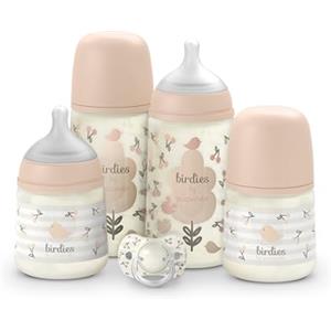 Suavinex, Set Biberon Birdies, 5 pezzi, 0+ Mesi, Rosa