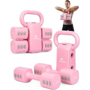 Abahub Kettlebell regolabile, set di manubri 4 in 1 con convertitore per impugnatura Kettlebell, rosa