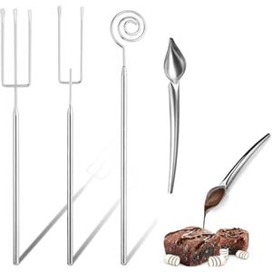 Fleymu Set di 4 forchette per cioccolatini con cucchiaio, in acciaio inox fai da te, per cioccolatini fatti a mano, tartufo, fonduta, dessert fai da te