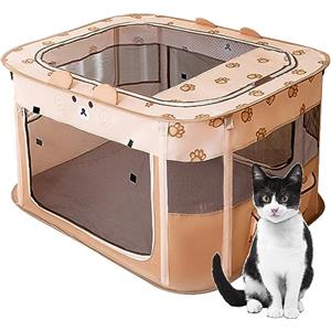 NUODWELL Box pieghevole per animali domestici, gabbia portatile per cuccioli, cani, gattini e gatti, tenda pop-up per interni ed esterni (L, marrone)