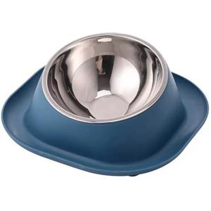 GRPET Ciotola rialzata in acciaio inox, inclinata, ciotola per cibo e cibo, antiscivolo, senza fuoriuscite, per gatti e cani di piccola taglia, blu