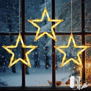 CHENBOOW Star Curtain Lights,3 Pezzi Star String Lights 30cm,IP44 Waterproof Stell Natal Decoration,LED Lights Decorative Lighting,Star Decoration for Christmas,for Windows,Balconies,Birthdays,Parties