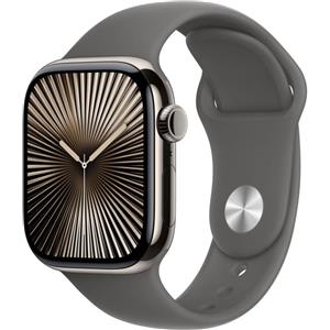 Apple Apple Watch Series 10 (GPS + Cellular) - 42 mm - titanio naturale - smartwatch con fascia sportiva - fluoroelastomero - grigio pietra - dimensione della fascia: S/M - 64 GB - LTE, Wi-Fi 4, UWB, Bluetooth - 4G - 34.4 g MWXD3QL/A