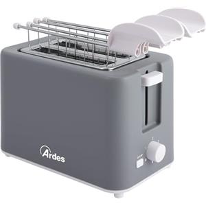 ARDES TOSTO CUBE ARTOAST05 Tostapane 2 Fette 600-700W - Pinze in Acciaio Inox, 6 Livelli di Tostatura, Timer Elettronico e Vassoio Raccoglibriciole