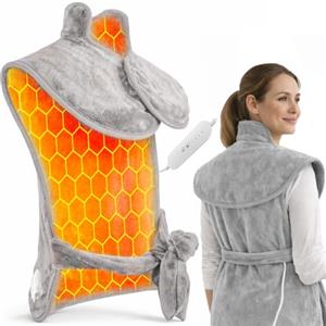 BAKAJI Mantellina Termoforo Elettrico per Collo e Spalle, 4 Livelli Temperatura, Tessuto Morbido e Riscaldamento Omogeneo, Sollievo Muscolare e Calore, Scaldaschiena con Telecomando e Cintura in Vita