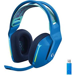 Logitech G733 LIGHTSPEED Cuffia Wireless con Microfono Gaming con Fascia per la Testa a Sospensione, LIGHTSYNC RGB, Tecnologia Microfono Blue VO!CE, Driver Audio Pro-G, Leggera - Blu