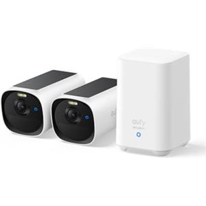 eufy Security eufyCam E40 2-Cam Kit (HomeBase 2), Telecamera di Sicurezza Wireless Solare da Esterno, Risoluzione 2K con Pannello Solare Integrato, Visione Notturna MaxColor