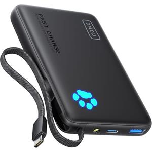 INIU 45W Power Bank, 10000mAh PowerBank con USB C Cavo Integrato, Ricarica Rapida PD3.0 QC4.0 USB C Input & Output, Mini Caricatore Portatile Power Bank per iPhone 17 16 15 14 13 Samsung Xiaomi iPad
