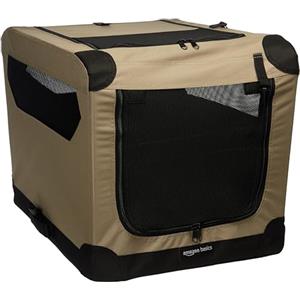 Amazon Basics Trasportino portatile e pieghevole a 2 porte, per cani e gatti, da viaggio, con lati morbidi, Tan, S 66 cm x 46 cm x 46 cm