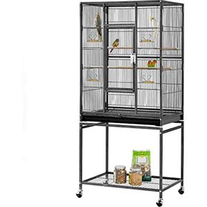 Yaheetech Gabbia Voliera per Uccelli Pappagalli Inseparabili Calopsite Grande con Piedistallo in Metallo da Interno Esterno Nera 62 x 43 x 136 cm