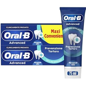 Oral-B Advanced Dentifricio PREVENZIONE TARTARO, con Migrogranuli Attivi per il Controllo del Tartaro, Sapore Menta Fresca, 2x75ml
