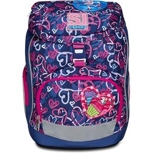 SJ GANG STYLE JAM GANG Zaino Scuola Updown Soft, Viola, Doodle Heart, Monoscomparto, Cinghia Vita Regolabile, Tasca Laterale con Zip, Tasca in Rete Porta Borraccia, Elementari, Medie, Bambina, Ragazza