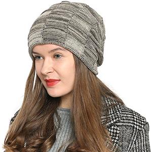 DonDon Berretto Donna Berretto Invernale Slouch Beanie Cuffia di Lana con Fodera in Pile - Beige Nero