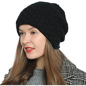 DonDon Berretto Donna Berretto Invernale Cuffia di Lana Slouch Beanie con Fodera in Pile - Nero