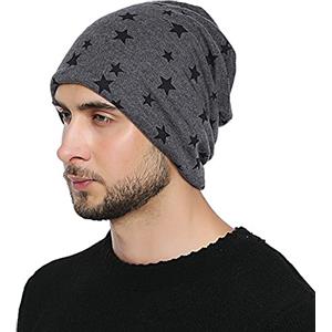 DonDon Berretto Invernale da Uomo Slouch Beanie morbido con stampa stelle interno morbido e caldo - grigio scuro