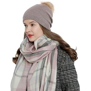 DonDon Berretto Beanie Invernale con pompon rimovibile per cambiare da Donna calda e morbida - marrone chiaro
