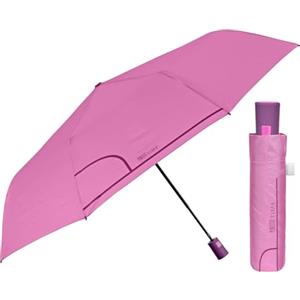PERLETTI Ombrello Pieghevole Donna Tinta Unita - Ombrellino Antivento Compatto Resistente Portatile - Ombrello Ragazza Elegante Mini da Borsa - Apertura Automatica - Diametro 96 cm (Rosa Pastello)