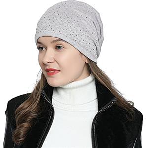 DonDon Berretto Invernale da Donna Slouch Beanie morbido con strass rivestimento interno morbido e caldo - grigio chiaro