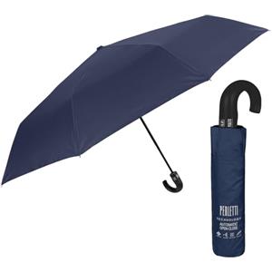 PERLETTI Ombrello Pieghevole Antivento Uomo - Ombrellino Compatto Resistente Ultra Leggero Adulto - Ombrello Apertura e Chiusura Automatica da Viaggio - Diametro 104 cm (Manico Curvo Blu)