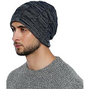 DonDon Berretto Uomo Berretto Invernale Slouch Beanie cuffia di lana con fodera in pile - Navy blue Bianco