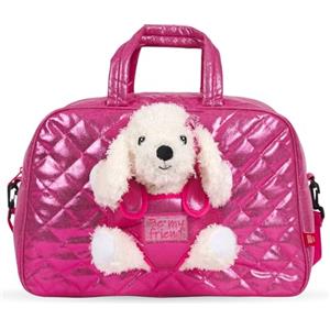 PERLETTI Borsa da Viaggio Bambina con Barboncino Peluche Estraibile - Borsone Bimba Bimbo Morbido Rosa con Tracolla - Borsa Sport con Pupazzo Regalo Bambino 3 4 5 6 Anni - Dimensioni 27x41,5x21cm