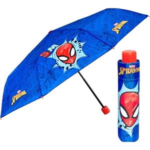 PERLETTI Ombrello Uomo Ragno Portatile da Bambino - Ombrello Pieghevole Marvel Pioggia Bimbo 7+ Anni con Spider - Ombrellino Mini Manuale Robusto - Diametro 91 cm (Blu e Rosso)