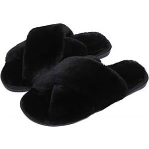Fadezar Pantofole Peluche Donna Ciabatte da Casa Comode Invernali Moda Scarpe Sandali Slippers Nero EU 39/40