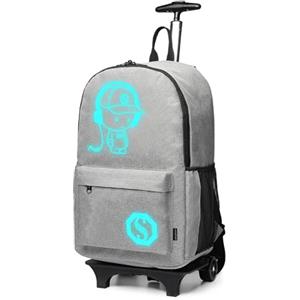 KONO Zaino Trolley per Scuola Impermeabile Ruote Rotolamento Removibile Scuola Borsa per Bambini(Grigio-upgrade)