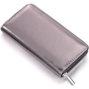 DonDon Portafoglio donna morbido aspetto metallico con chiusura lampo portamonete in grigio 20 x 10 x 2,5 cm