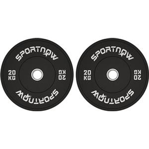 SPORTNOW Set 2 Dischi Pesi 2x20 kg in Gomma, Dischi per Palestra e Casa con Foro da 5 cm per Manubri e Bilancieri, Nero