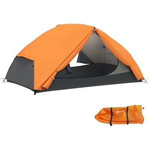 Outsunny Tenda da Campeggio 2 Posti con 2 Vestiboli Impermeabile, Tenda a Cupola con 2 Porte e 2 Finestre a Rete, Tasche Interne, Borsa per Trasporto, 280x225x110 cm, Arancione