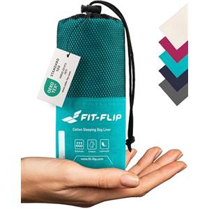 Fit-Flip Sacco Lenzuolo da Viaggio - 100% Cotone - Sacco a pelo da 325 g con scomparto per cuscino - Sacco Letto singolo ultraleggero e compatto - Sacco a Pelo leggero Estivo (Colore: Turchese)