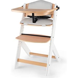 kk Kinderkraft Seggiolone Pappa in Legno ENOCK, con Cuscino, Evolutivo, Multifunzionale, Sedia Ergonomica, Altezza Regolabile, dai 6 Mesi ai 10 Anni, Bianco